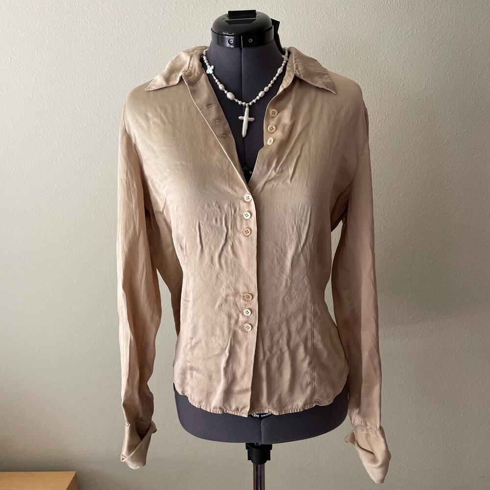 90s vintage silk champagne gold long sleeve blouse